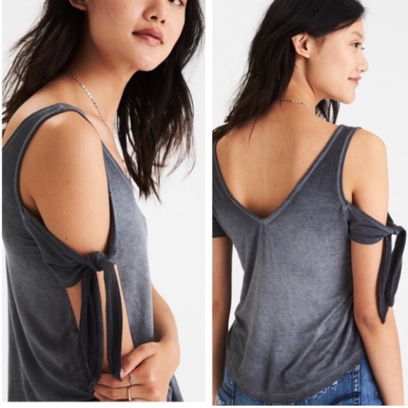 AEO Soft & Sexy Cold Shoulder Tie Sleeve Top - Picture 3 of 6